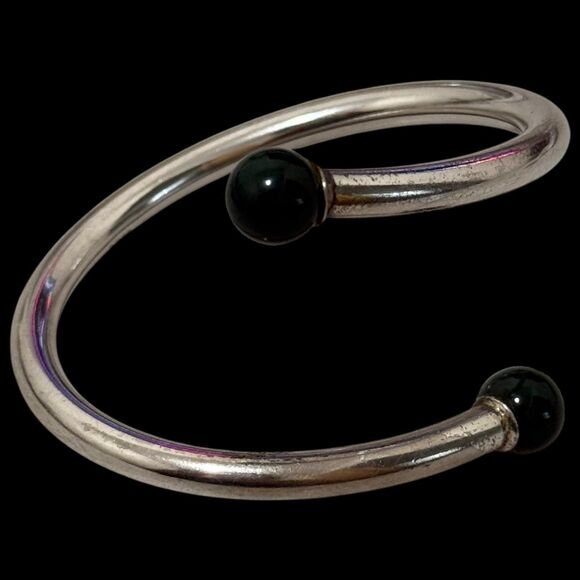 Sterling Bloodstone Open Bypass Adjustable Cuff - Picture 2 of 3